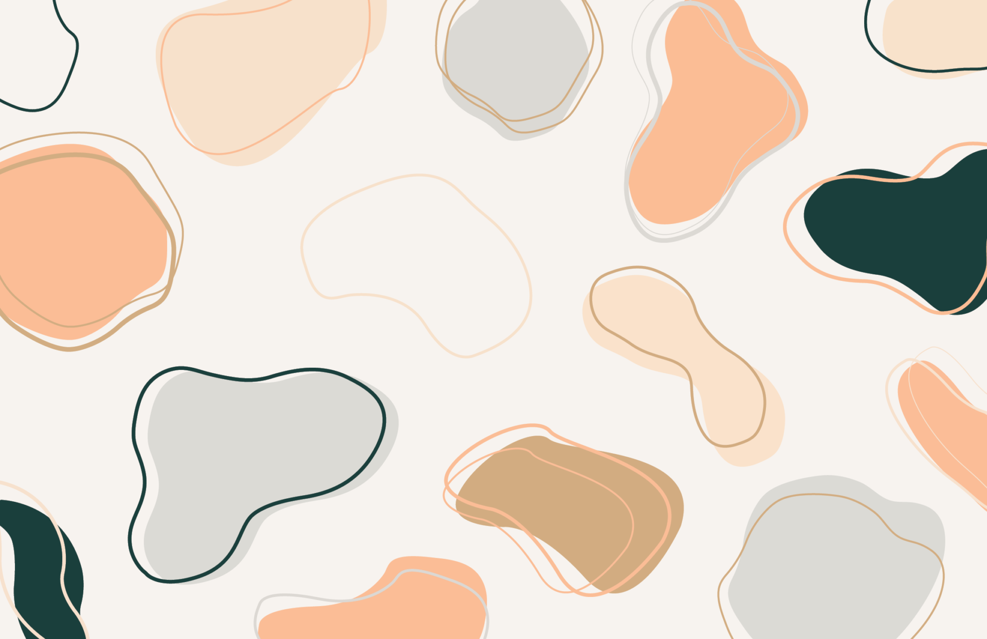 Collage of abstract shapes with overlaying outlines in neutral and pink tones.